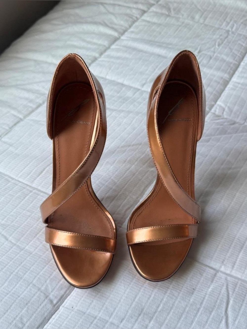 Brian Atwood metallic bronze heels 6